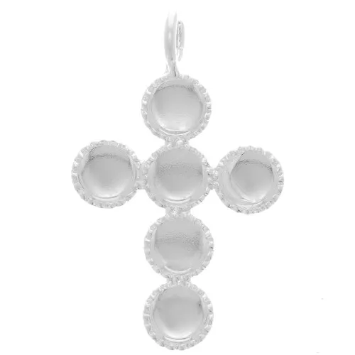 25x15mm Cross pendant for 6 flat back cabochons of 4mm - Fine silver plating