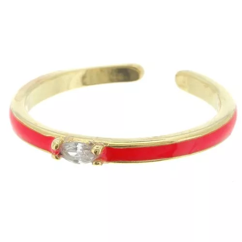 Fine adjustable ring with epoxy resin and zirconium - Gold Tone - Red - Crystal x1