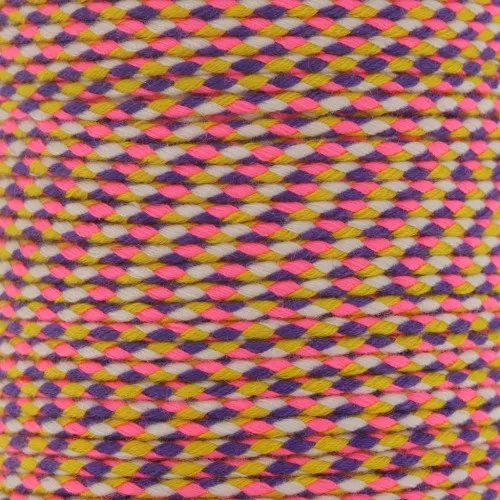 2mm Braided cotton cord - Neon pink - Violet - Ochre - White x1m