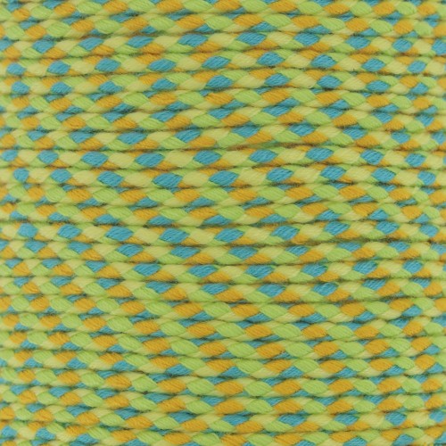 2mm Braided cotton cord - Light green - Blue - Ochre - Light yellow x1m