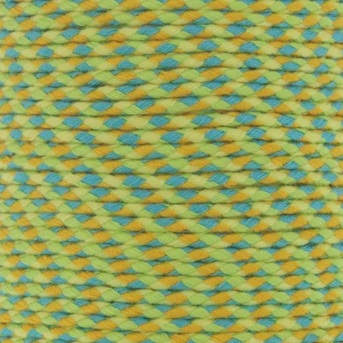 2mm Braided cotton cord - Light green - Blue - Ochre - Light yellow x1m