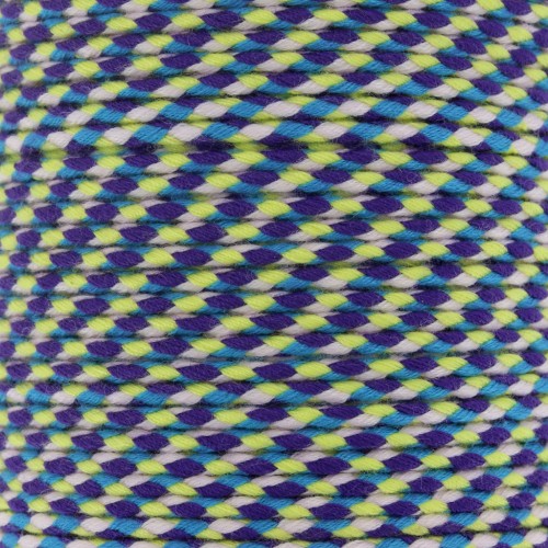 2mm Braided cotton cord - Blue - Light pink - Violet - Light yellow x1m