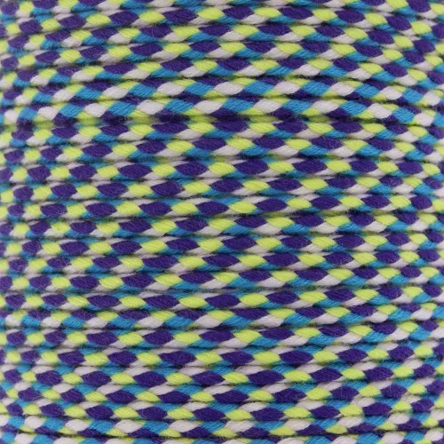 2mm Braided cotton cord - Blue - Light pink - Violet - Light yellow x1m