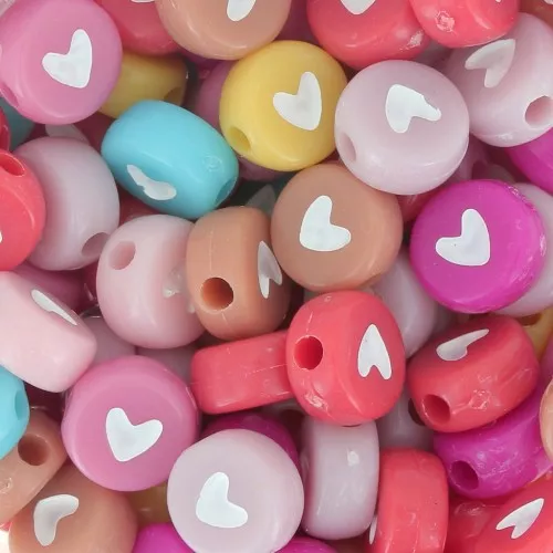 7mm Assortment of 20 round heart beads - Multicoloured pastel - White x1