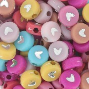 7mm Assortment of 20 round heart beads - Multicoloured pastel - Silver x1