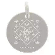 13.5mm 925 Sterling Silver Round charm - Capricorn Zodiac Sign x1