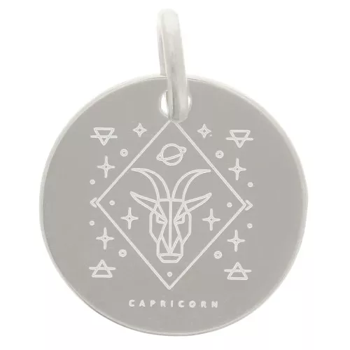 13.5mm 925 Sterling Silver Round charm - Capricorn Zodiac Sign x1