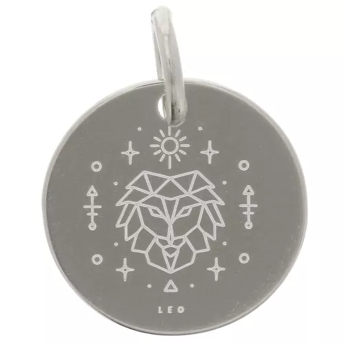 13.5mm 925 Sterling Silver Round charm - Leo Zodiac Sign x1