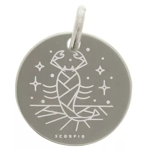 13.5mm 925 Sterling Silver Round charm - Scorpio Zodiac Sign x1