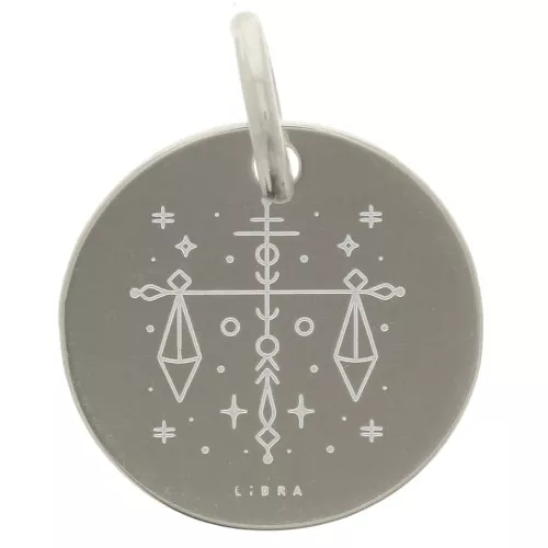 13.5mm 925 Sterling Silver Round charm - Libra Zodiac Sign x1
