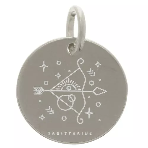 13.5mm 925 Sterling Silver Round charm - Sagittarius Zodiac Sign x1
