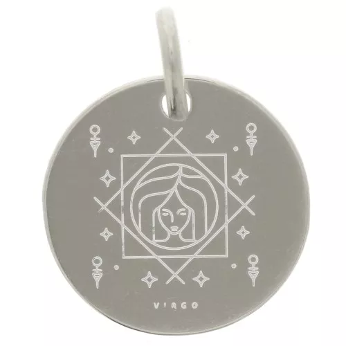 13.5mm 925 Sterling Silver Round charm - Virgo Zodiac Sign x1