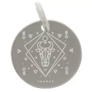 13.5mm 925 Sterling Silver Round charm - Taurus Zodiac Sign x1