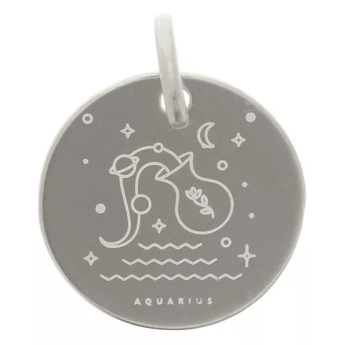 13.5mm 925 Sterling Silver Round charm - Aquarius Zodiac Sign x1