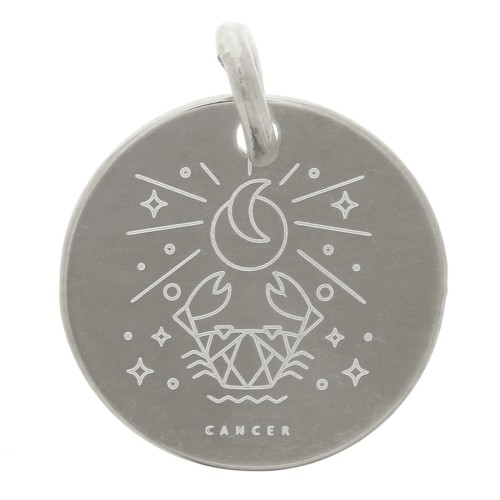 13.5mm 925 Sterling Silver Round charm - Cancer Zodiac Sign x1