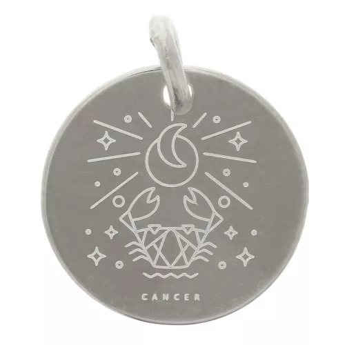 13.5mm 925 Sterling Silver Round charm - Cancer Zodiac Sign x1