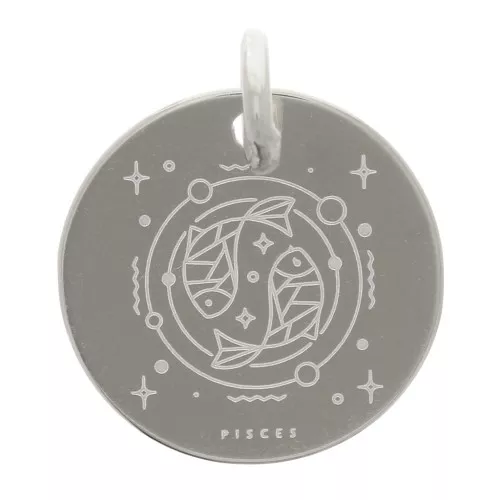 13.5mm 925 Sterling Silver Round charm - Pisces Zodiac Sign x1