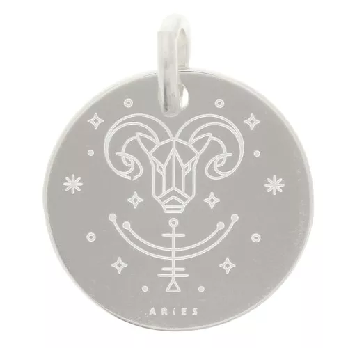 13.5mm 925 Sterling Silver Round charm - Aries Zodiac Sign x1
