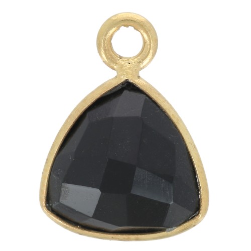 12x9mm faceted gemstone triangle Charm - Fine Gold Plated - Black Onyx x1