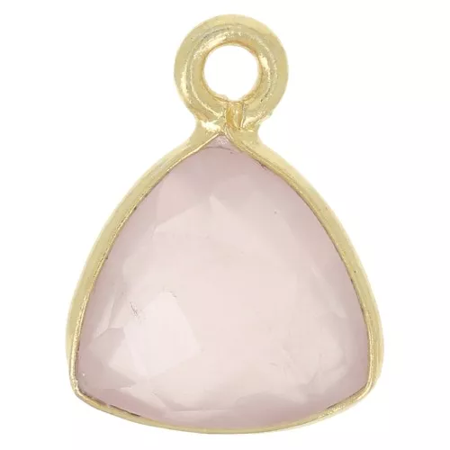 12x9mm faceted gemstone triangle Charm - Fine Gold Plated - rose Quartz x1
