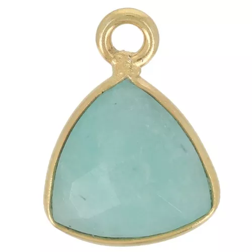 12x9mm faceted gemstone triangle Charm - Fine Gold Plated - Amazonite x1