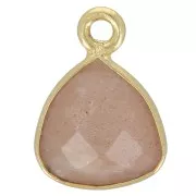 12x9mm faceted gemstone triangle Charm - Fine Gold Plated - Peach moonstone x1