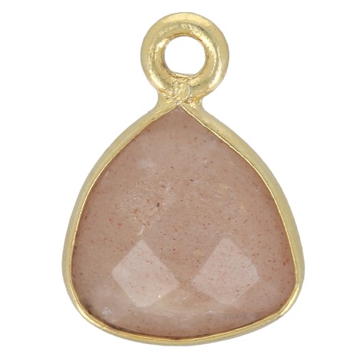 12x9mm faceted gemstone triangle Charm - Fine Gold Plated - Peach moonstone x1