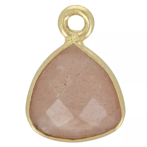 12x9mm faceted gemstone triangle Charm - Fine Gold Plated - Peach moonstone x1