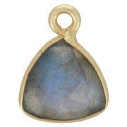 12x9mm faceted gemstone triangle Charm - Fine Gold Plated - Labradorite x1