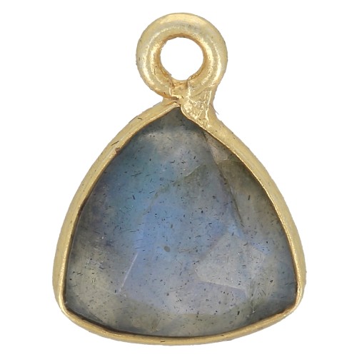 12x9mm faceted gemstone triangle Charm - Fine Gold Plated - Labradorite x1