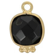 14x9mm Square Faceted Gemstone Charm - Fine Gold plated - Black Onyx x1|raw }}