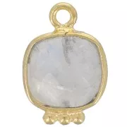 14x9mm Square Faceted Gemstone Charm - Fine Gold plated - Moonstone x1