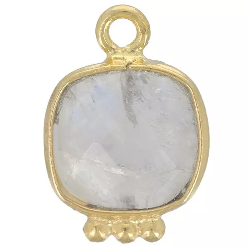 14x9mm Square Faceted Gemstone Charm - Fine Gold plated - Moonstone x1