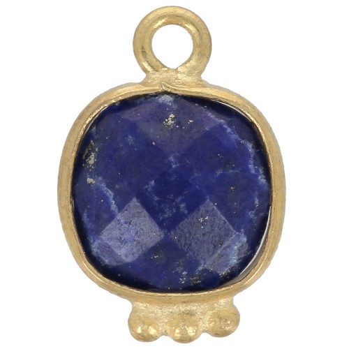 14x9mm Square Faceted Gemstone Charm - Fine Gold plated - Lapis lazulix1