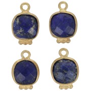 14x9mm Square Faceted Gemstone Charm - Fine Gold plated - Lapis lazulix1