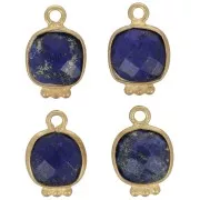 14x9mm Square Faceted Gemstone Charm - Fine Gold plated - Lapis lazulix1