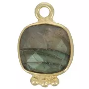 14x9mm Square Faceted Gemstone Charm - Fine Gold plated - Labradorite x1