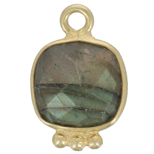 14x9mm Square Faceted Gemstone Charm - Fine Gold plated - Labradorite x1