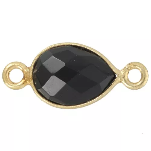 13x8mm gemstone drop spacer - Fine Gold plated - Black Onyx x1
