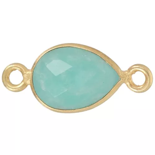Spacers faceted drop 13x8 mm gemstone - Fine gold plated - Amazonite