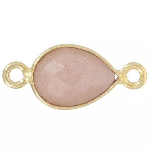 13x8mm gemstone drop spacer - Fine Gold plated - Peach Moonstone x1