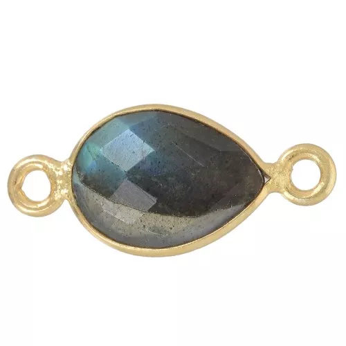13x8mm gemstone drop spacer - Fine Gold plated - Labradorite x1