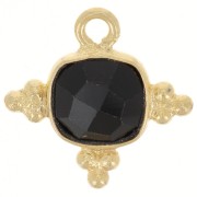 13mm Square Gemstone Charm - Fine Gold Plated - Black Onyx x1|raw }}