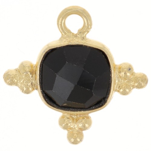 13mm Square Gemstone Charm - Fine Gold Plated - Black Onyx x1