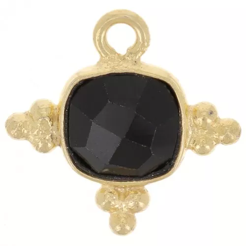 13mm Square Gemstone Charm - Fine Gold Plated - Black Onyx x1