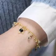 13mm Square Gemstone Charm - Fine Gold Plated - Black Onyx x1