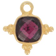 13mm Square Gemstone Charm - Fine Gold Plated - Garnet x1|raw }}