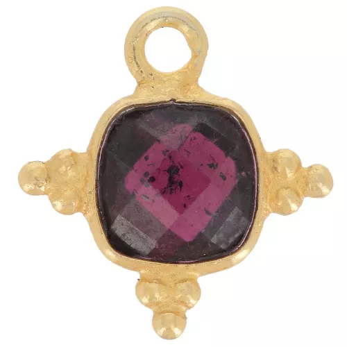 13mm Square Gemstone Charm - Fine Gold Plated - Garnet x1