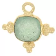 13mm Square Gemstone Charm - Fine Gold Plated - Aventurine x1