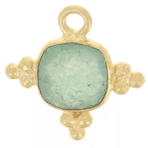 13mm Square Gemstone Charm - Fine Gold Plated - Aventurine x1